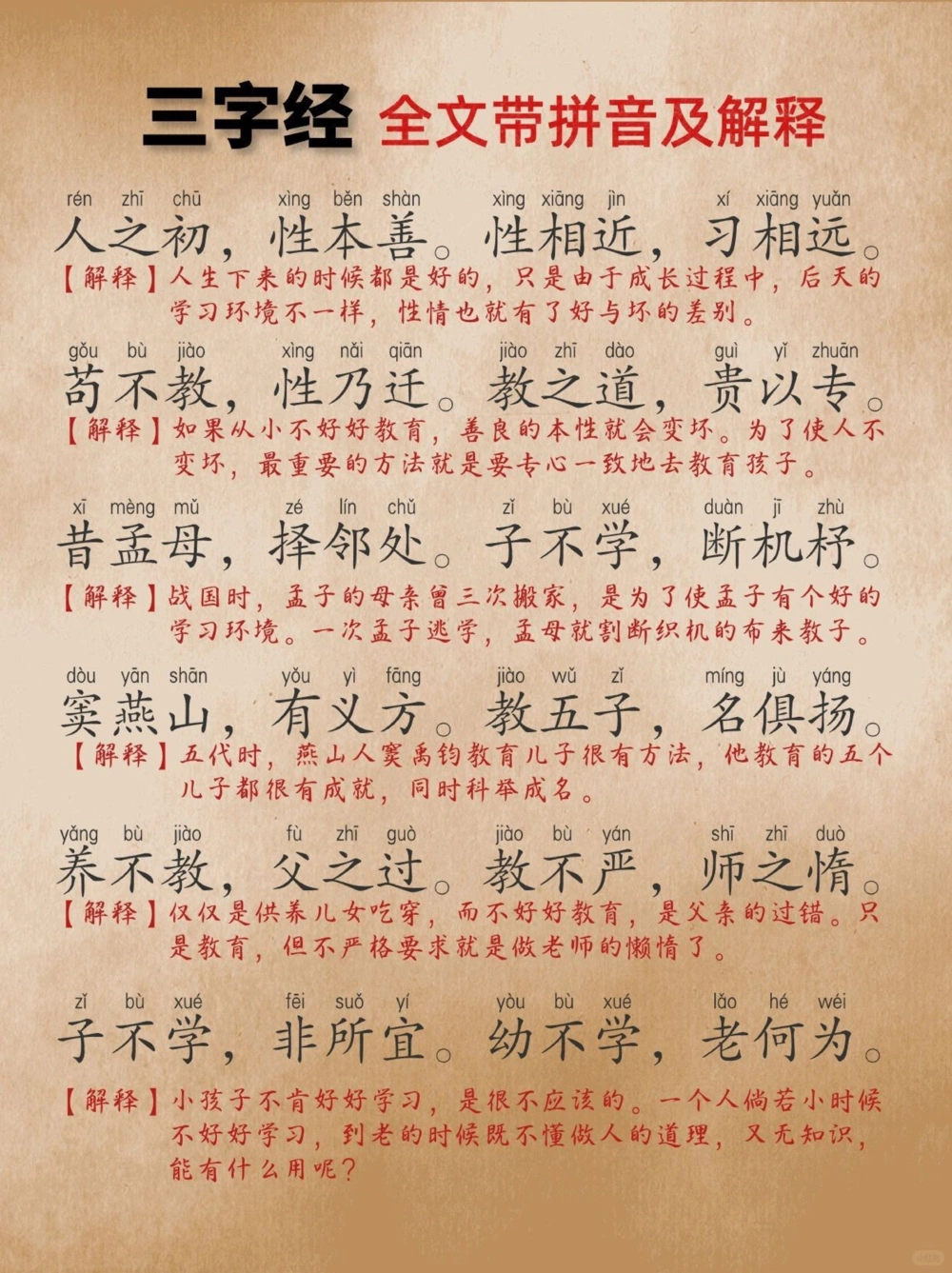 《三字经》全文带拼音及解释终于全了_中小学精品资料(高清可打印)_古文化大全集628份高清资料整理版