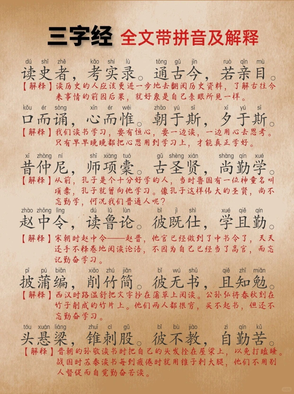 《三字经》全文带拼音及解释终于全了_中小学精品资料(高清可打印)_古文化大全集628份高清资料整理版