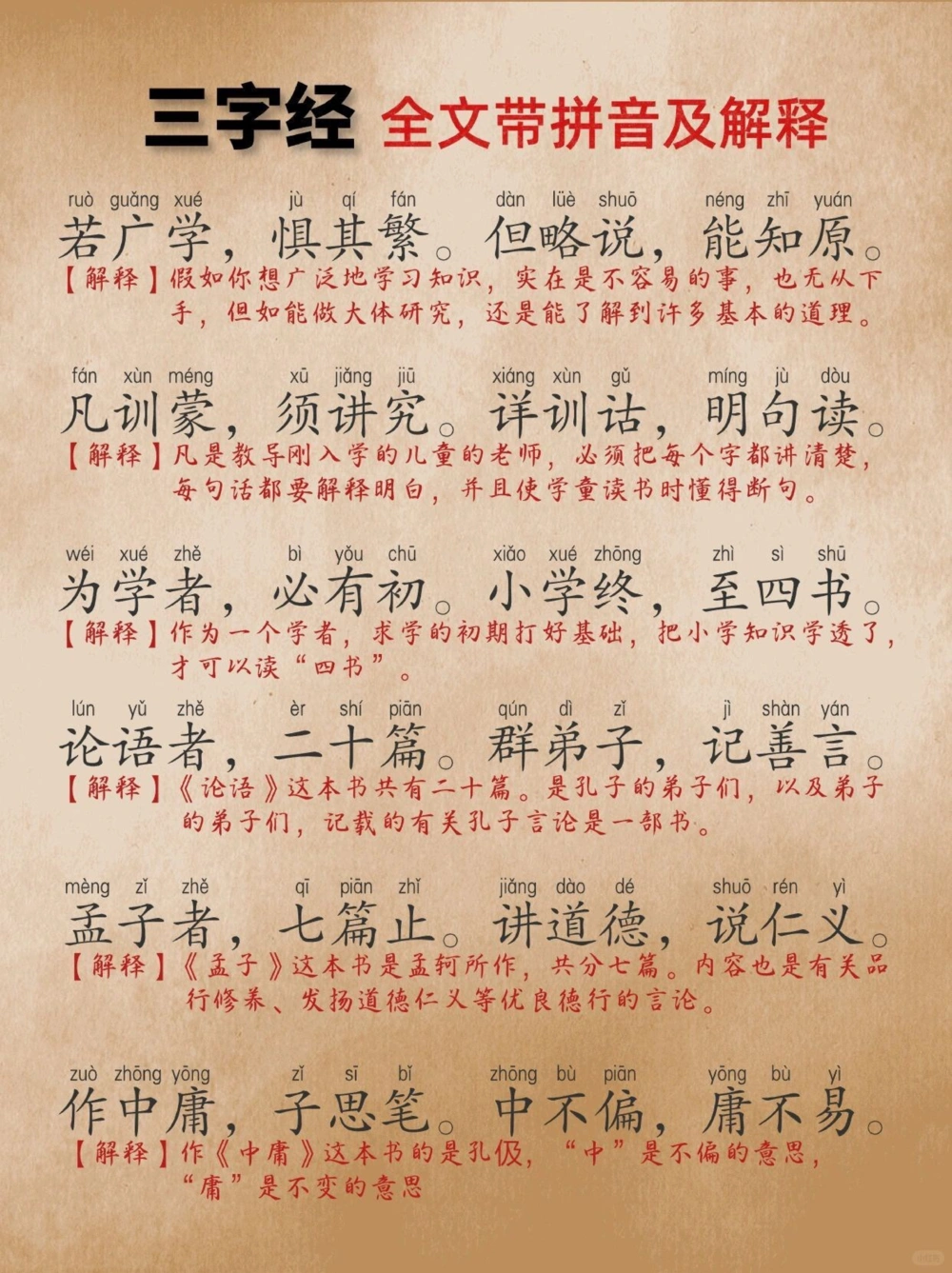 《三字经》全文带拼音及解释终于全了_中小学精品资料(高清可打印)_古文化大全集628份高清资料整理版