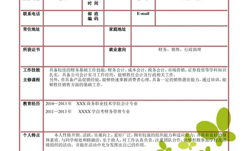 095.黄绿蝴蝶_表格式_适用于应届生_1页式_无内容_有封面_有自荐信_26考研复试_考研复试资料合集26_考研经典面试系列（复试技巧调剂指导口语指导自我介绍导师模板）_简历模板大全