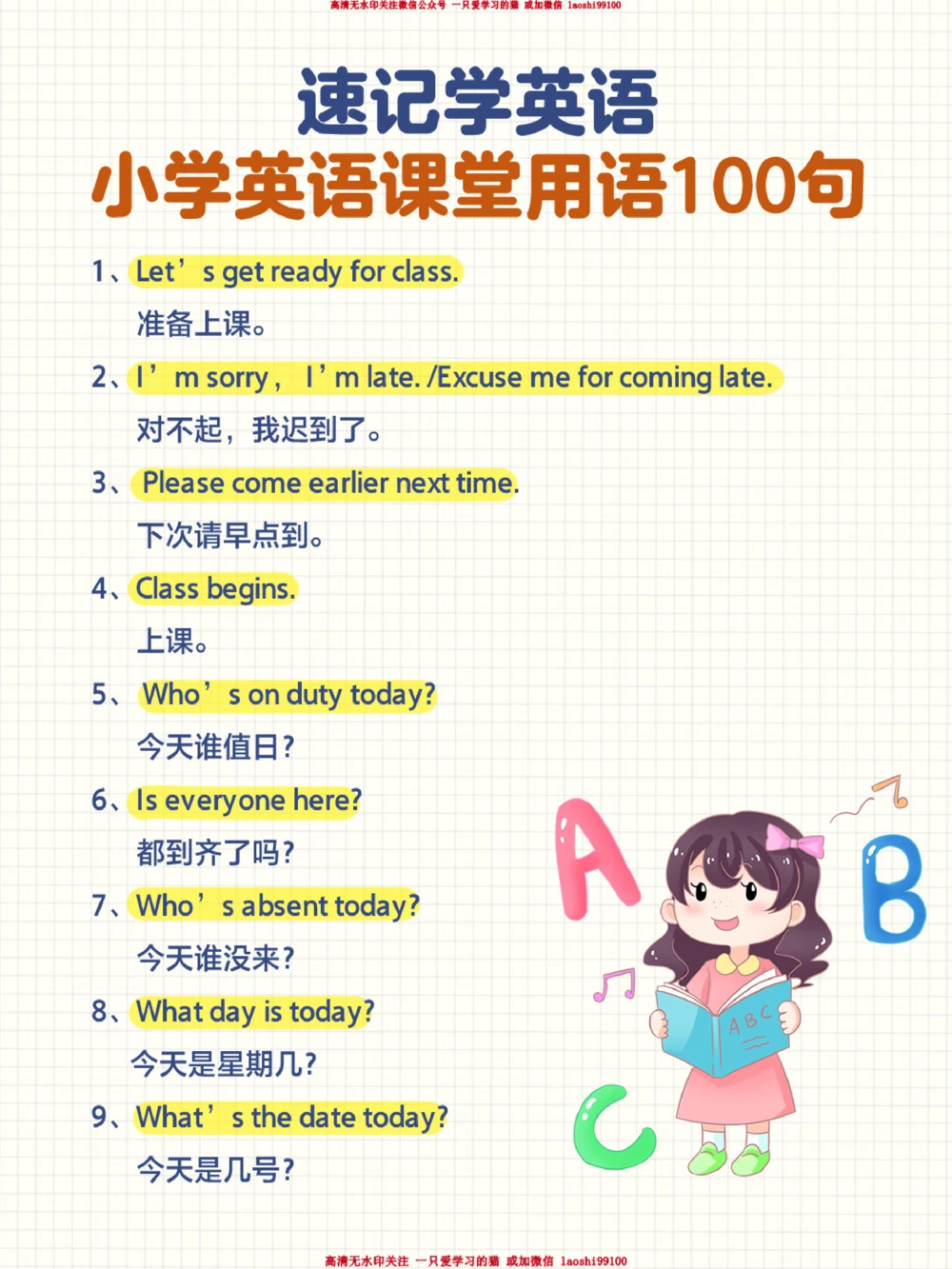 小学课堂基础口语100句！_2025抖音最火小学全科全年级资料大全集超完整版_小学英语VIP资源禁止外传