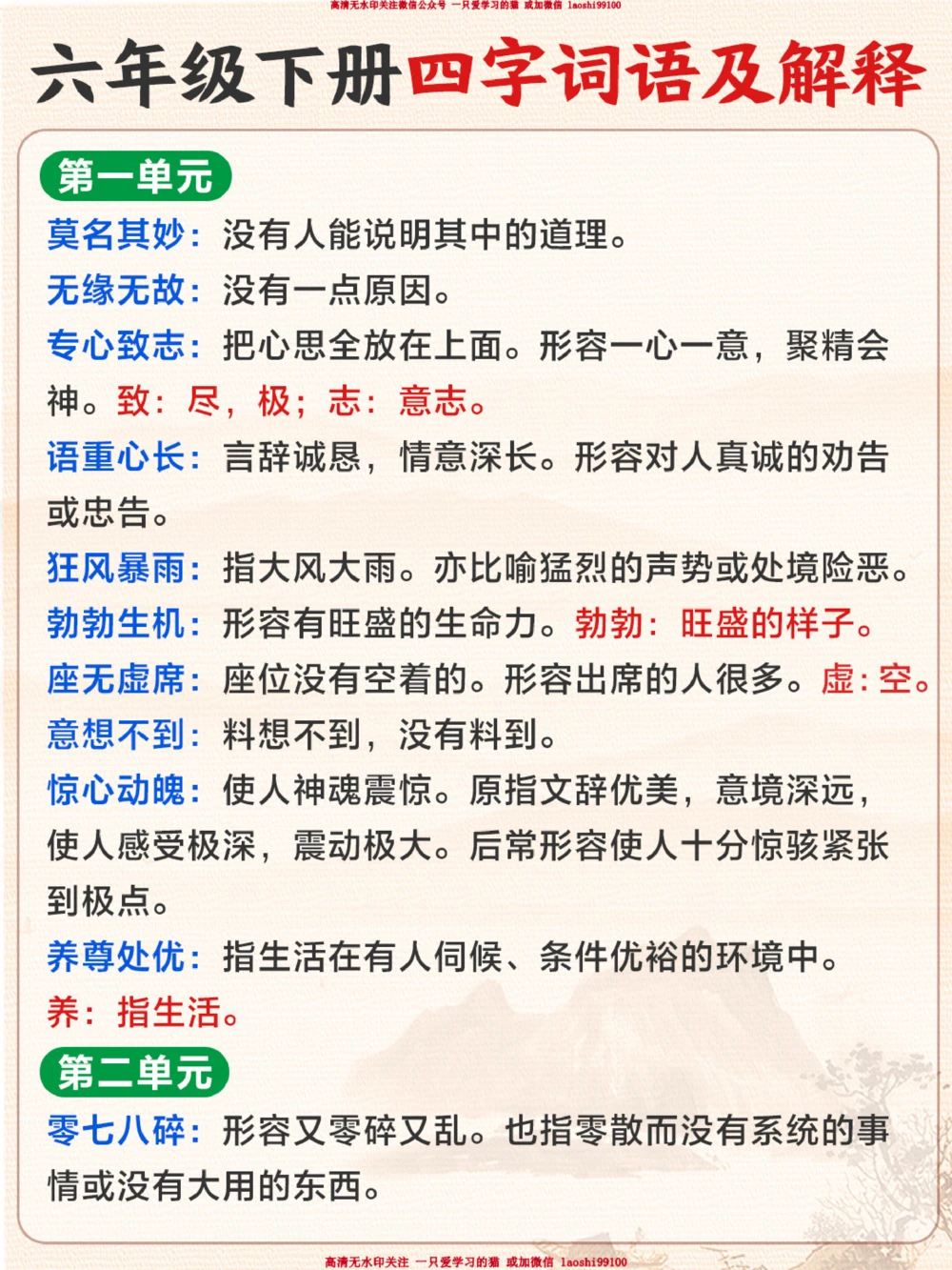 六下重点四字词语全整理-给孩子收藏_2025抖音最火小学全科全年级资料大全集超完整版_小学语文VIP资源禁止外传