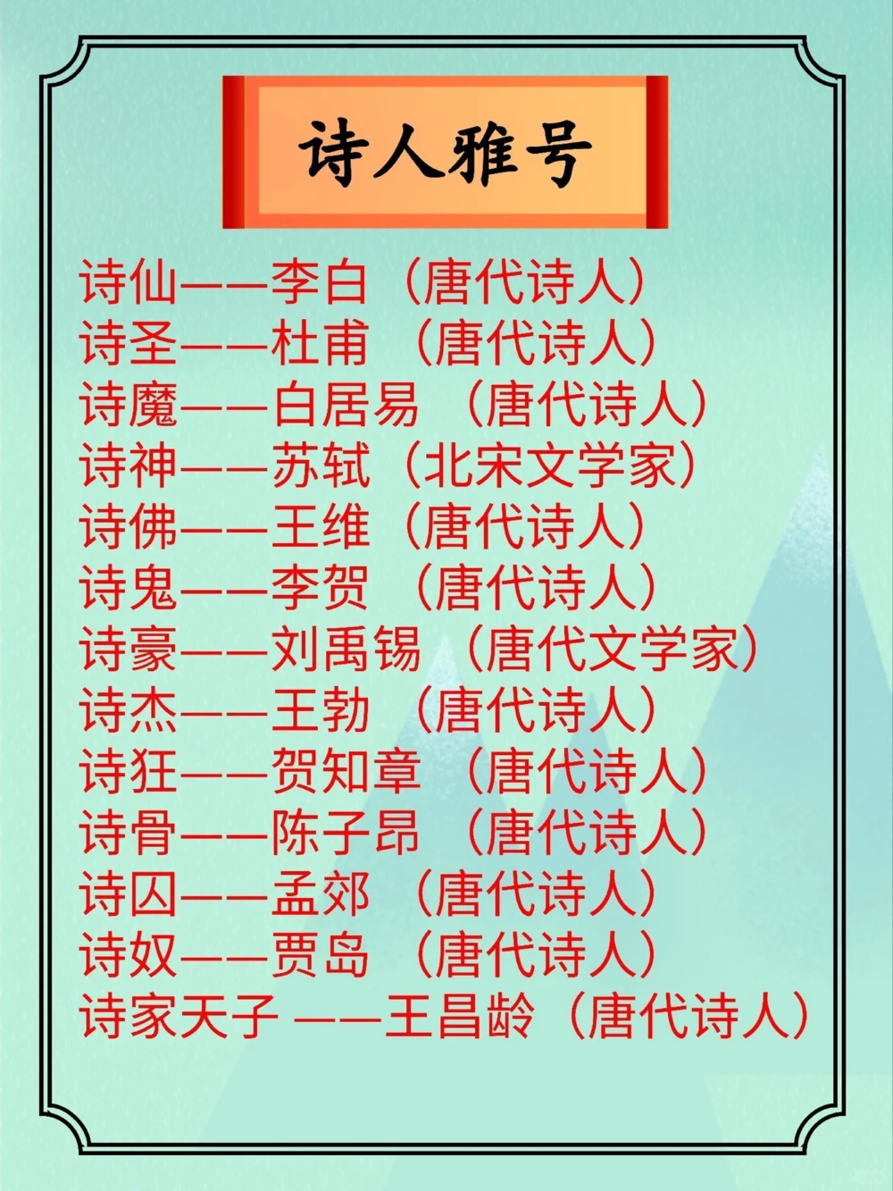 学霸笔记中国古代诗人雅号别称大全！_中小学精品资料(高清可打印)_百科知识大全集312份高清资料整理版