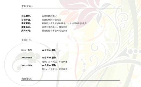 028.简洁花朵_表格式_适用于应届生_2页式_无内容_无封面_26考研复试_复试真题、简历模板、补充资料（旧版资料）_考研经典面试系列（复试技巧调剂指导口语指导自我介绍导师模板）