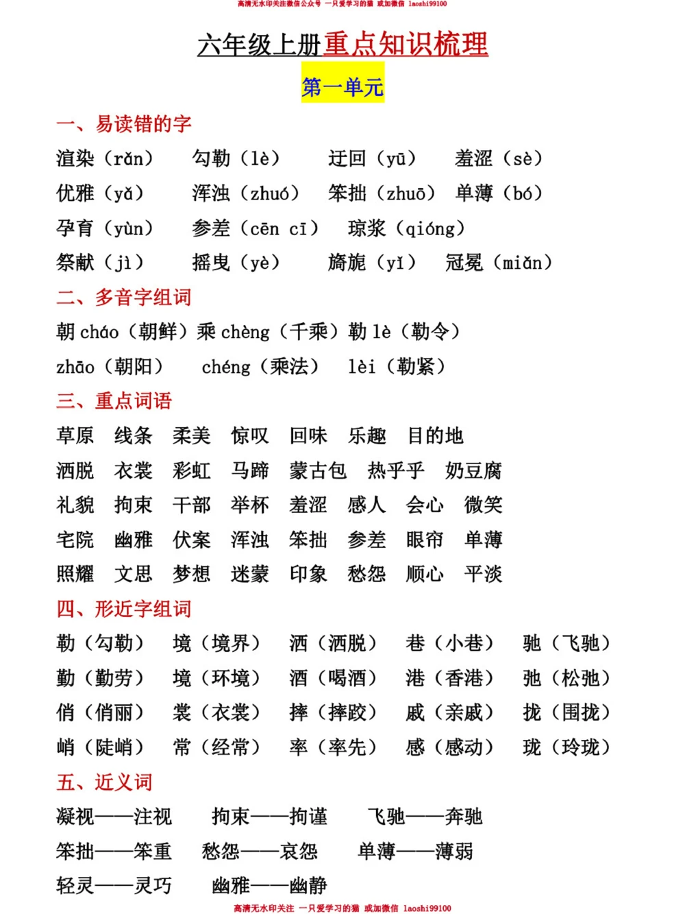 小升初必看-六年级上册重点梳理_2025抖音最火小学全科全年级资料大全集超完整版_小学语文VIP资源禁止外传