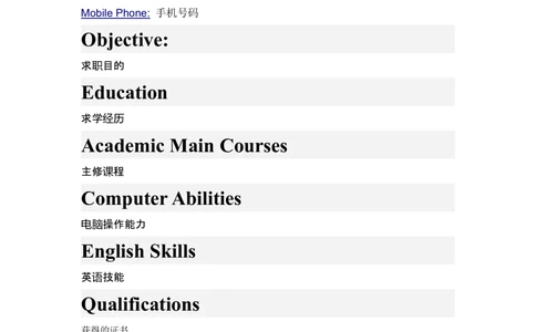 083.灰白英语_罗列式_适用于应届生_1页式_无内容_无封面_26考研复试_10考研复试资料25_考研经典面试系列（复试技巧调剂指导口语指导自我介绍导师模板）_简历模板大全_67