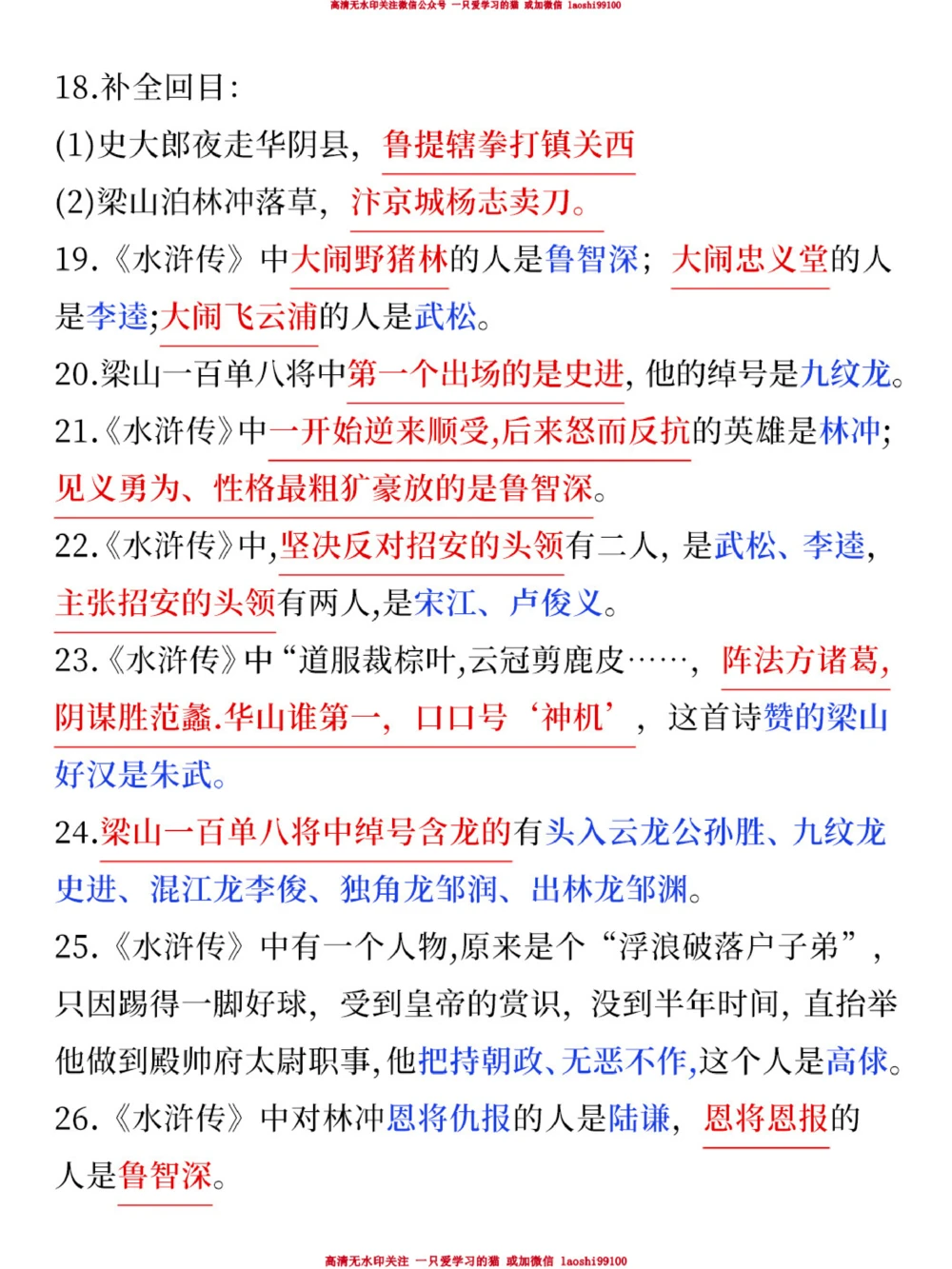 小学生速看-水浒传常考点汇总_2025抖音最火小学全科全年级资料大全集超完整版_小学语文VIP资源禁止外传