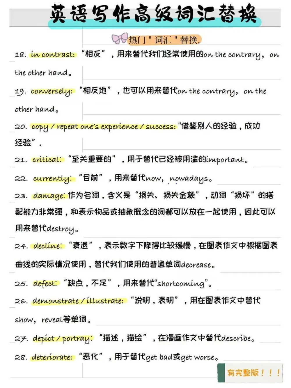 告别词穷英语写作高级词汇替换超实用_中小学精品资料(高清可打印)_高中大全集高清资料整理版