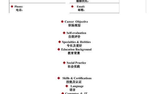 064.双语表格_表格式_适用于应届生_1页式_无内容_无封面_26考研复试_考研复试资料合集26_考研经典面试系列（复试技巧调剂指导口语指导自我介绍导师模板）_简历模板大全
