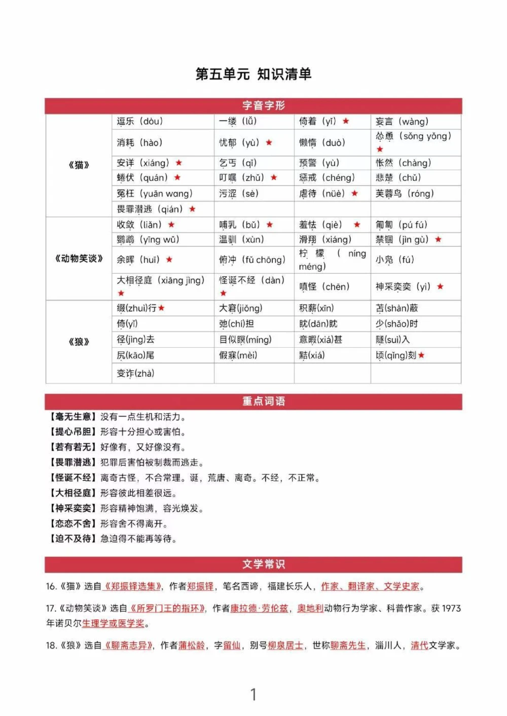 期末复习不用愁️七上各单元知识清单_中小学精品资料(高清可打印)_初中大全集高清资料整理版
