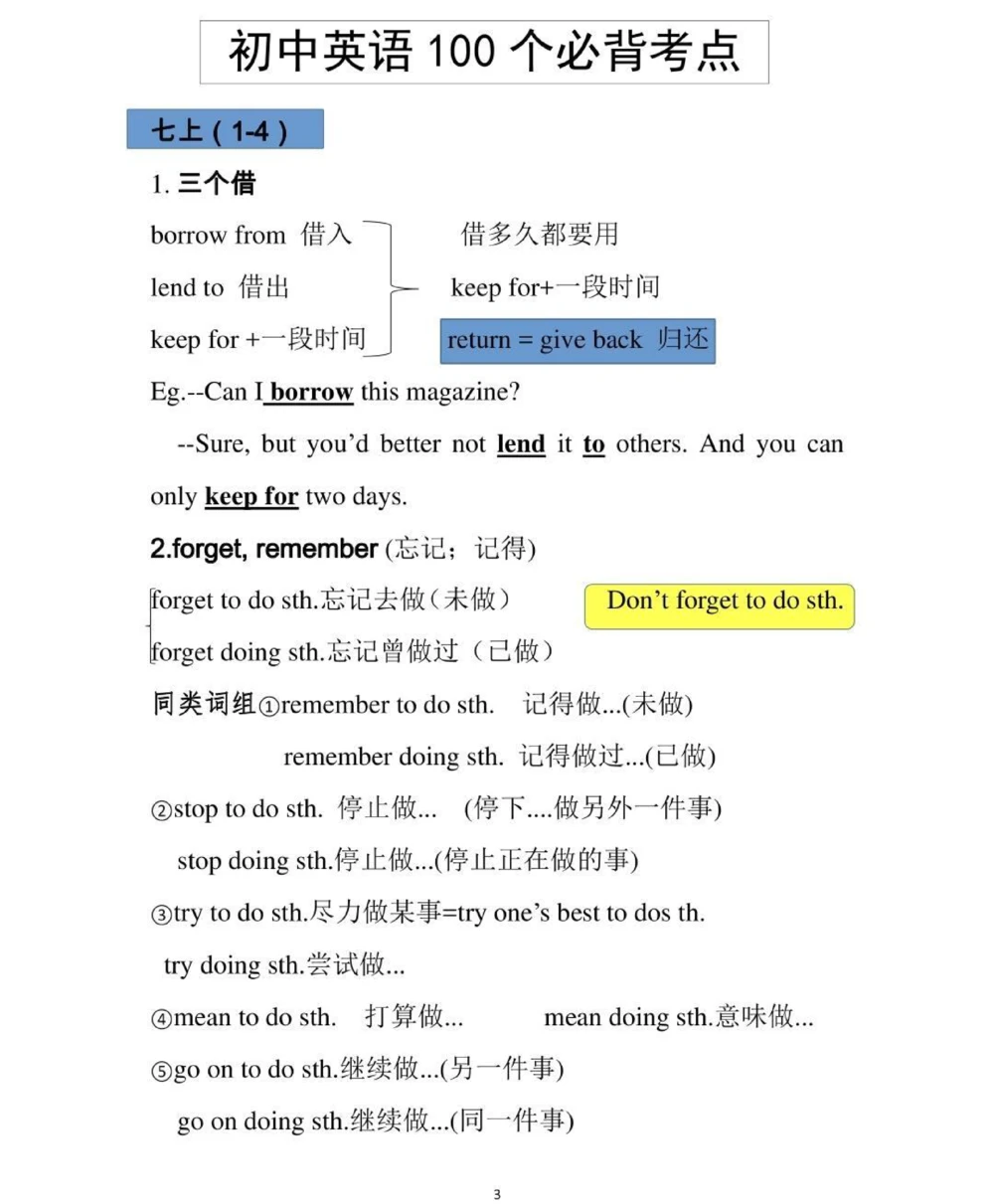初中英语100个考点，感觉真的挺有用的笔记，给你们背一下#英语#知识点总结#必考考点#每天学习一点点_中小学精品资料(高清可打印)_初中大全集高清资料整理版