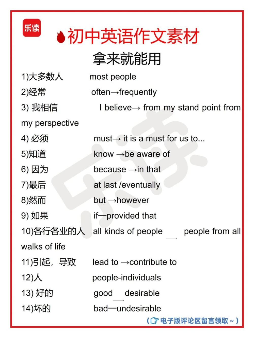 初中英语作文素材拿来就能用_中小学精品资料(高清可打印)_初中大全集高清资料整理版