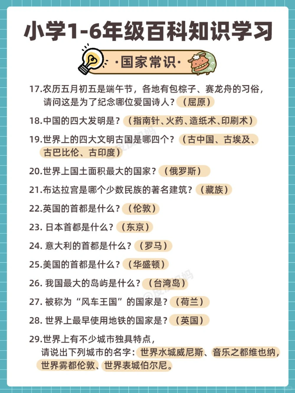 百科常识小学1-6年级百科知识学习！_中小学精品资料(高清可打印)_百科知识大全集312份高清资料整理版