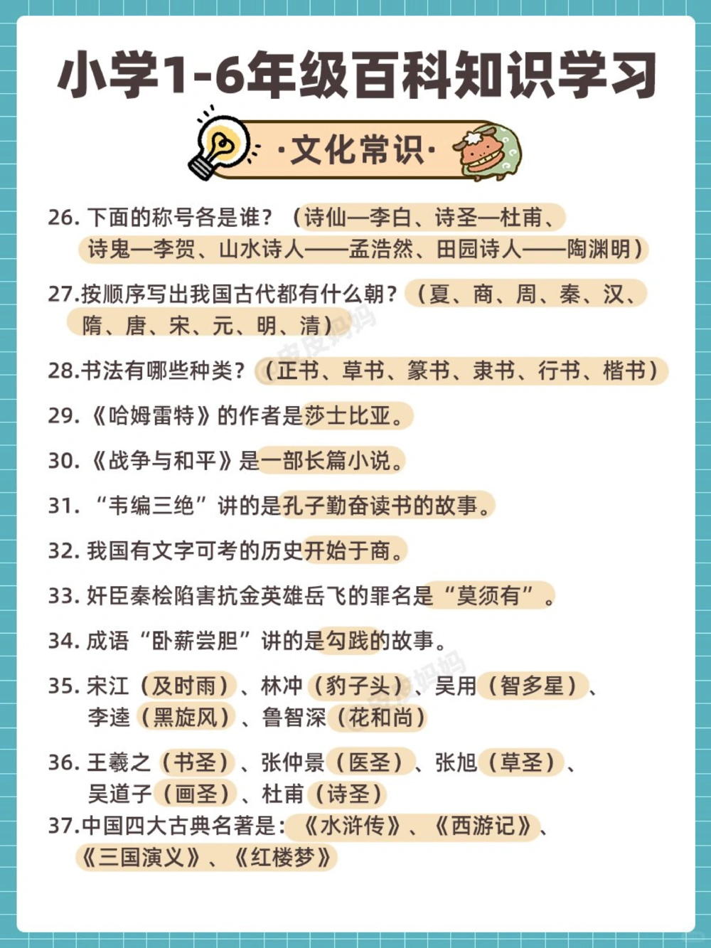 百科常识小学1-6年级百科知识学习！_中小学精品资料(高清可打印)_百科知识大全集312份高清资料整理版