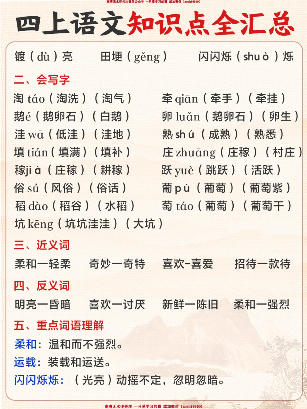 暑期及开学预习用-四下语文知识点全汇总_2025抖音最火小学全科全年级资料大全集超完整版_小学语文VIP资源禁止外传