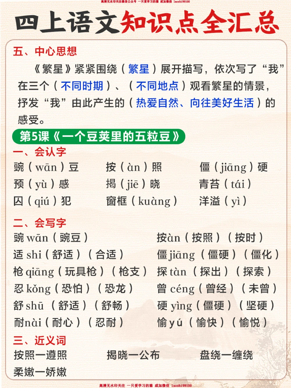 暑期及开学预习用-四下语文知识点全汇总_2025抖音最火小学全科全年级资料大全集超完整版_小学语文VIP资源禁止外传