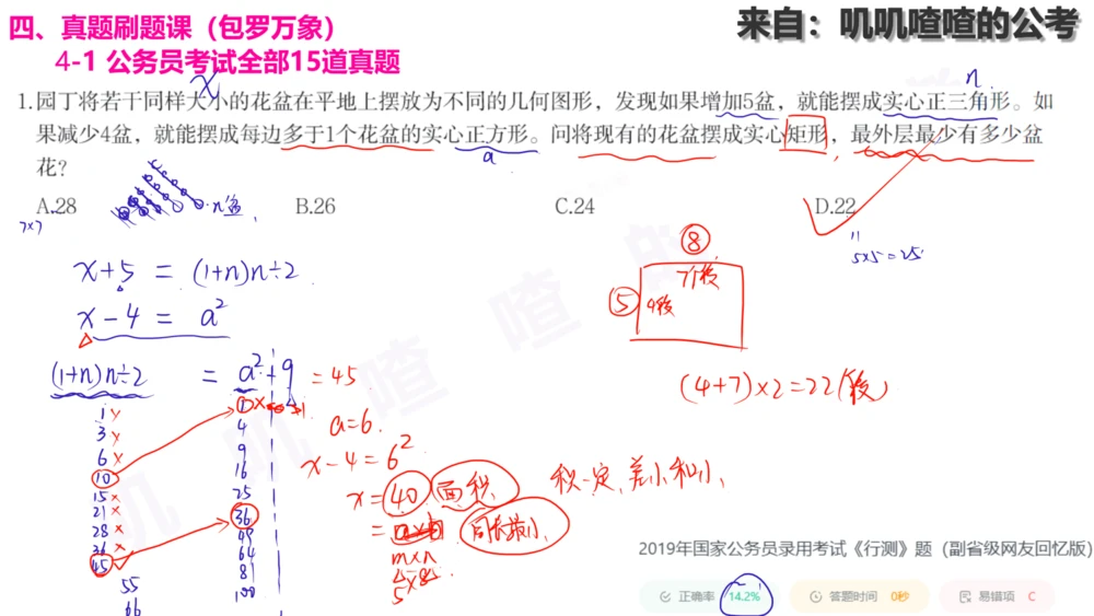 方阵问题刷题课手写字迹答案_各省考资料汇总_2、2026年公考名师课程_0142026年叽叽喳喳数量精讲快解50套题_叽叽喳喳：数量合并版用这个适用于打印和平板_免费系统理论课