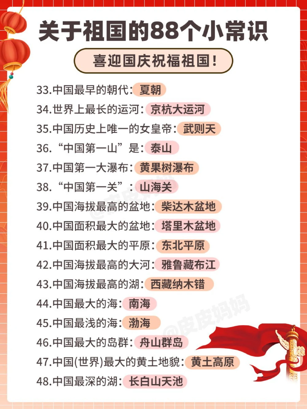 喜迎国庆，88个祖国小常识请告诉孩子_中小学精品资料(高清可打印)_常识知识大全集140份高清资料整理版