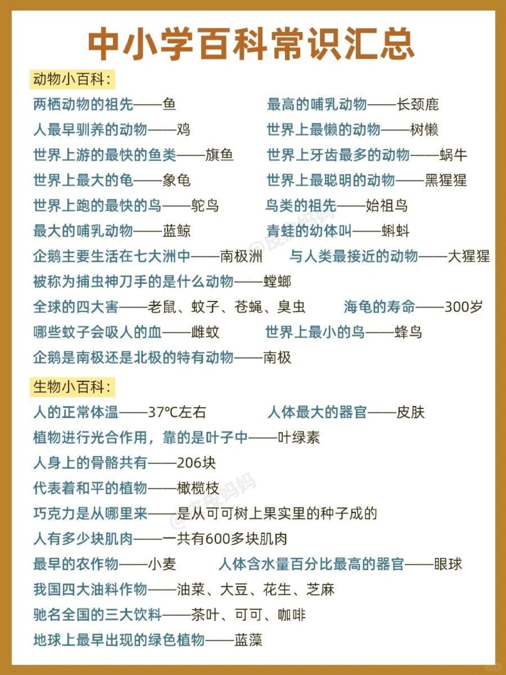 小学生&ldquo;必备百科知识&rdquo;，快来考考你家孩子_中小学精品资料(高清可打印)_常识知识大全集140份高清资料整理版