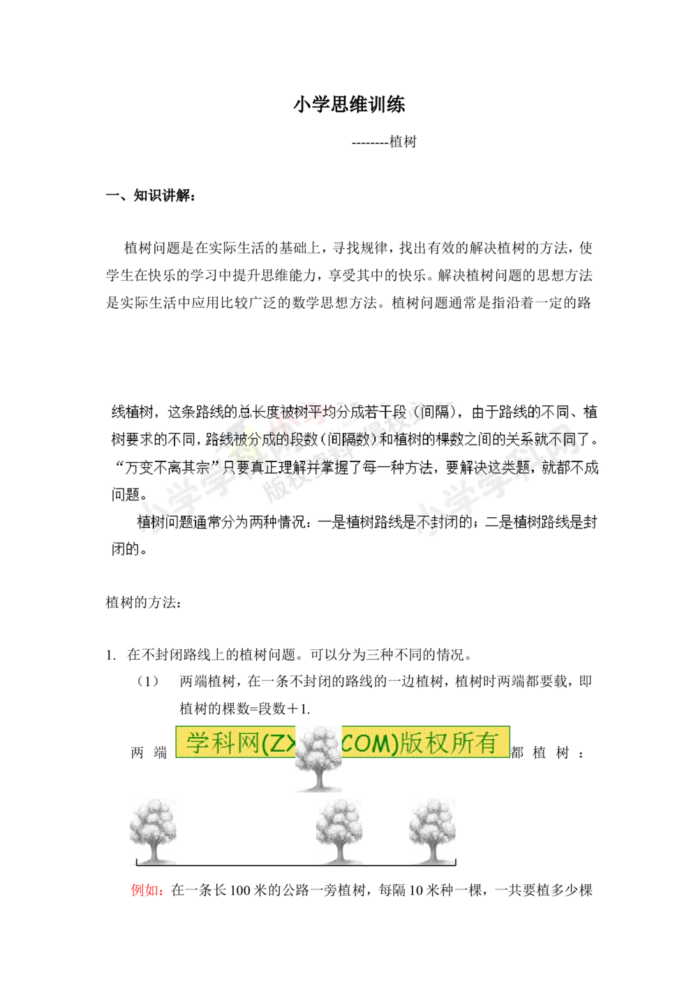 小学数学思维训练&mdash;&mdash;植树问题_小学奥数举一反三1-6年级相关课程_奥数分专题题型与解题思路_精品数学小学思维训练（共15份）
