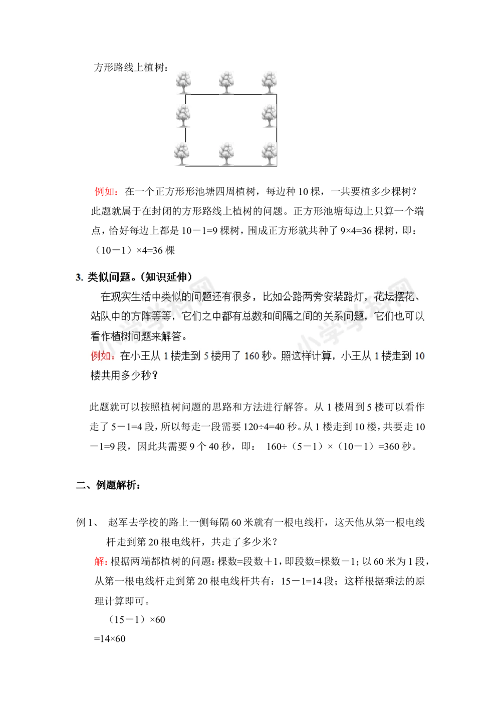 小学数学思维训练&mdash;&mdash;植树问题_小学奥数举一反三1-6年级相关课程_奥数分专题题型与解题思路_精品数学小学思维训练（共15份）