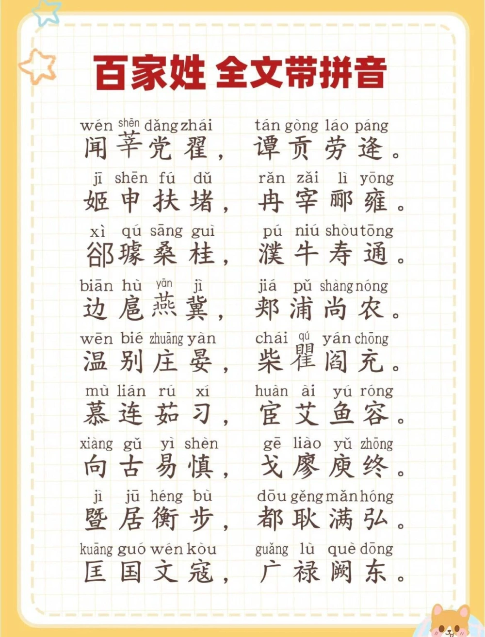 百家姓全文带拼音_中小学精品资料(高清可打印)_百科知识大全集312份高清资料整理版