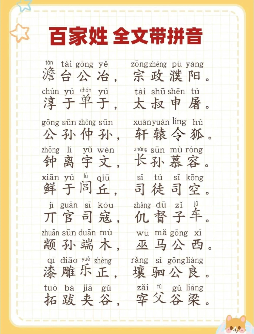 百家姓全文带拼音_中小学精品资料(高清可打印)_百科知识大全集312份高清资料整理版