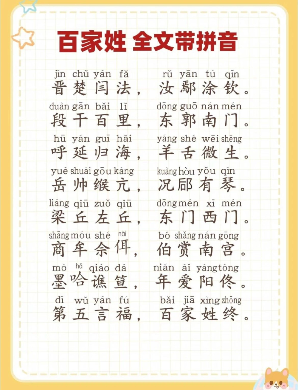 百家姓全文带拼音_中小学精品资料(高清可打印)_百科知识大全集312份高清资料整理版