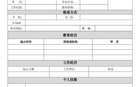 061.灰白简历_表格式_2页式_无内容_无封面_26考研复试_复试真题、简历模板、补充资料（旧版资料）_考研经典面试系列（复试技巧调剂指导口语指导自我介绍导师模板）_简历模板大全