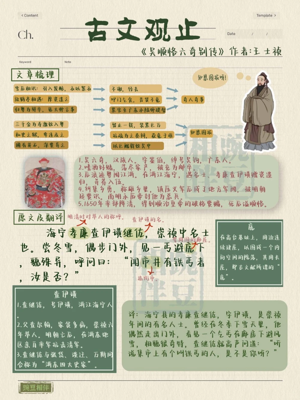 打卡古文观止丨《吴顺恪六奇别传》_中小学精品资料(高清可打印)_古文化大全集628份高清资料整理版