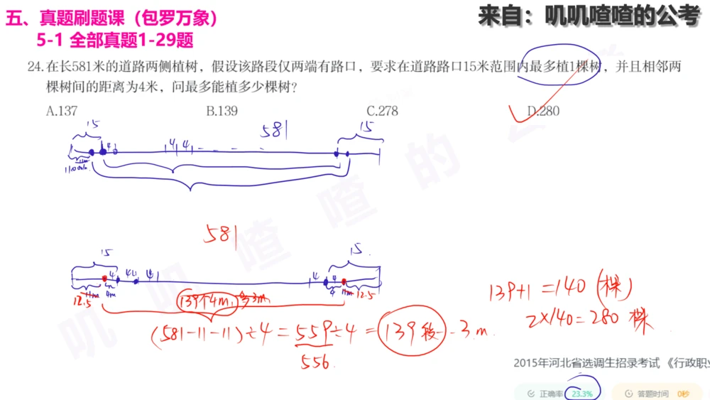 20241225专题：植树问题-刷题课手写字迹_各省考资料汇总_2、2026年公考名师课程_0142026年叽叽喳喳数量精讲快解50套题_叽叽喳喳：数量合并版用这个适用于打印和平板_植树
