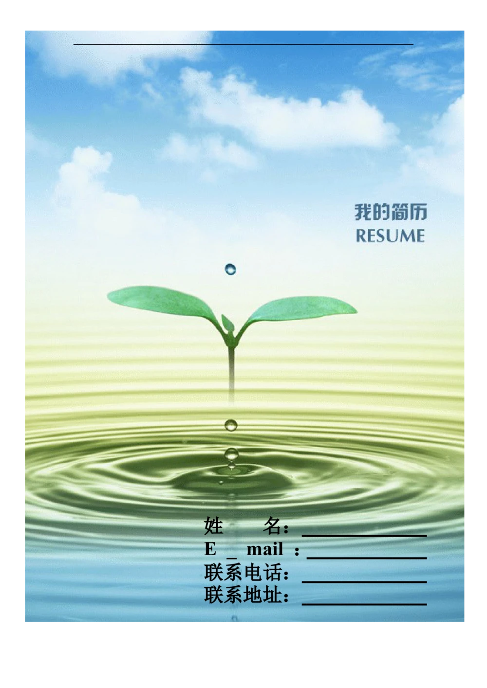 084.清新蓝天_表格式_适用于IT行业_1页式_无内容_有封面_26考研复试_考研复试资料合集26_考研经典面试系列（复试技巧调剂指导口语指导自我介绍导师模板）_简历模板大全