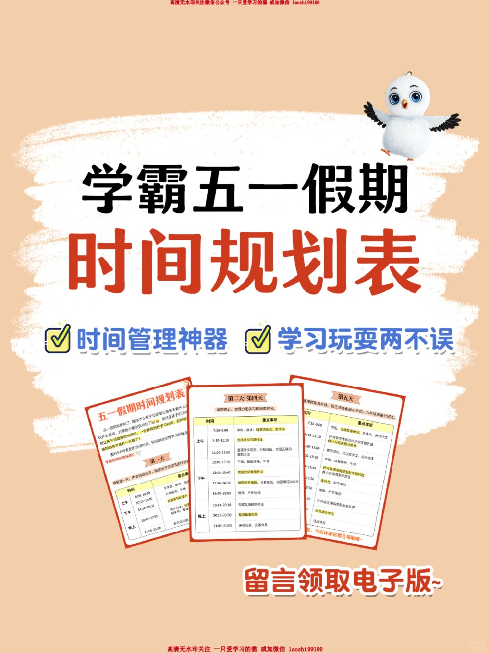 收藏-小学学霸五一假期计划表_2025抖音最火小学全科全年级资料大全集超完整版_学习方法VIP资源禁止外传