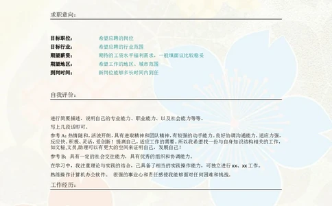 022.素雅花朵_表格式_适用于应届生_2页式_无内容_无封面_26考研复试_10考研复试资料25_考研经典面试系列（复试技巧调剂指导口语指导自我介绍导师模板）_简历模板大全_61