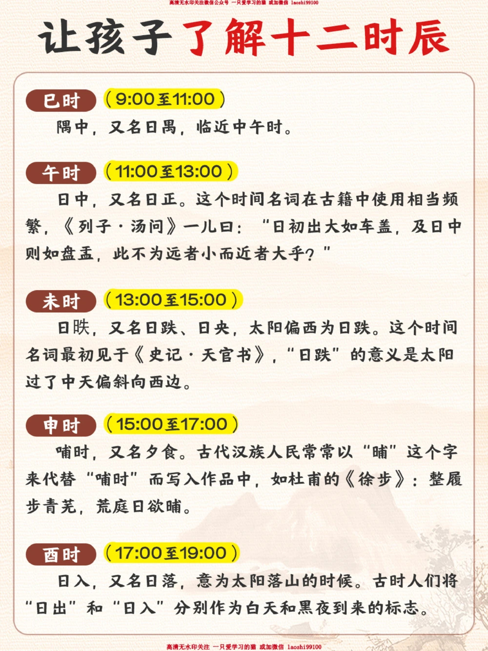 文学常识-中国古代十二个时辰_2025抖音最火小学全科全年级资料大全集超完整版_小学语文VIP资源禁止外传