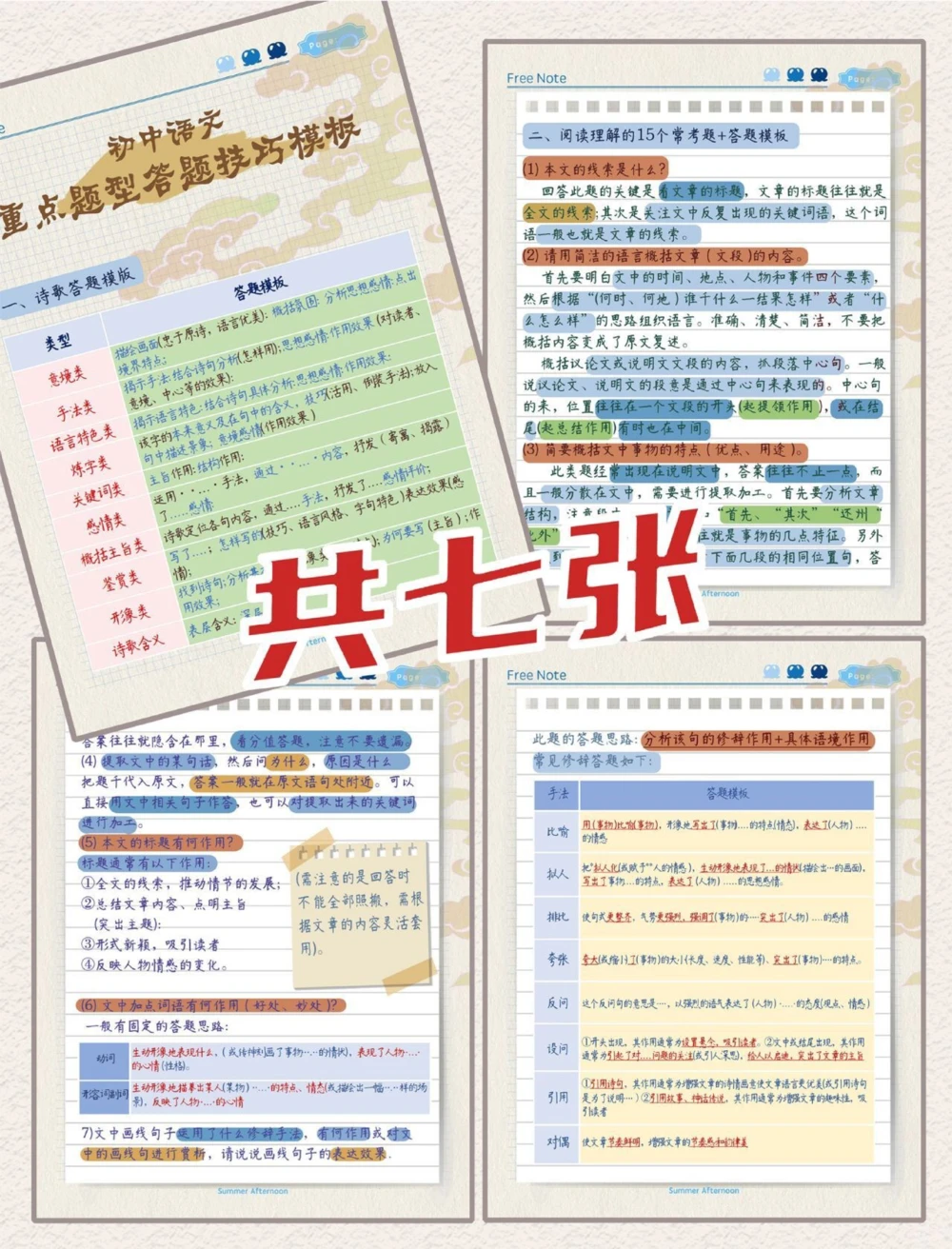 初中语文、重点题型解答技巧_中小学精品资料(高清可打印)_初中大全集高清资料整理版