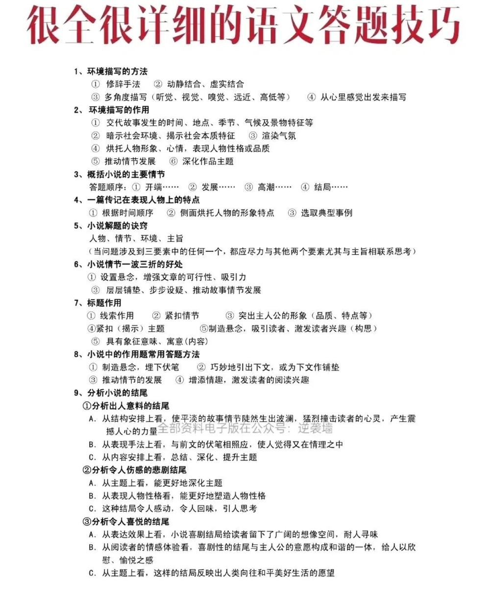 很全很详细的语文答题技巧_中小学精品资料(高清可打印)_初中大全集高清资料整理版