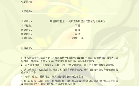 123.素雅黄绿_罗列式_适用于应届生_2页式_无内容_无封面_26考研复试_考研复试资料合集26_考研经典面试系列（复试技巧调剂指导口语指导自我介绍导师模板）_简历模板大全