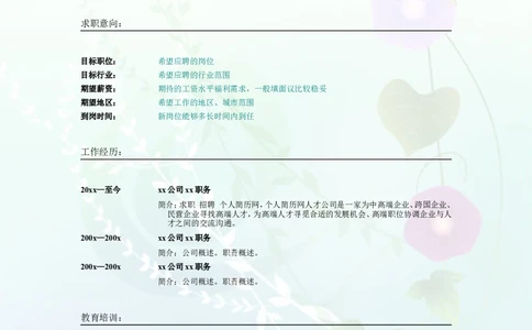 029.素净夕颜_表格式_适用于应届生_2页式_无内容_无封面_26考研复试_10考研复试资料25_考研经典面试系列（复试技巧调剂指导口语指导自我介绍导师模板）_简历模板大全