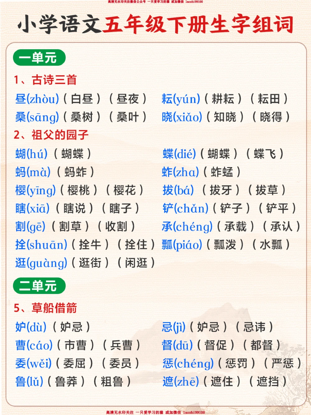 五年级语文下册生字组词-让孩子认真抄一遍_2025抖音最火小学全科全年级资料大全集超完整版_小学语文VIP资源禁止外传