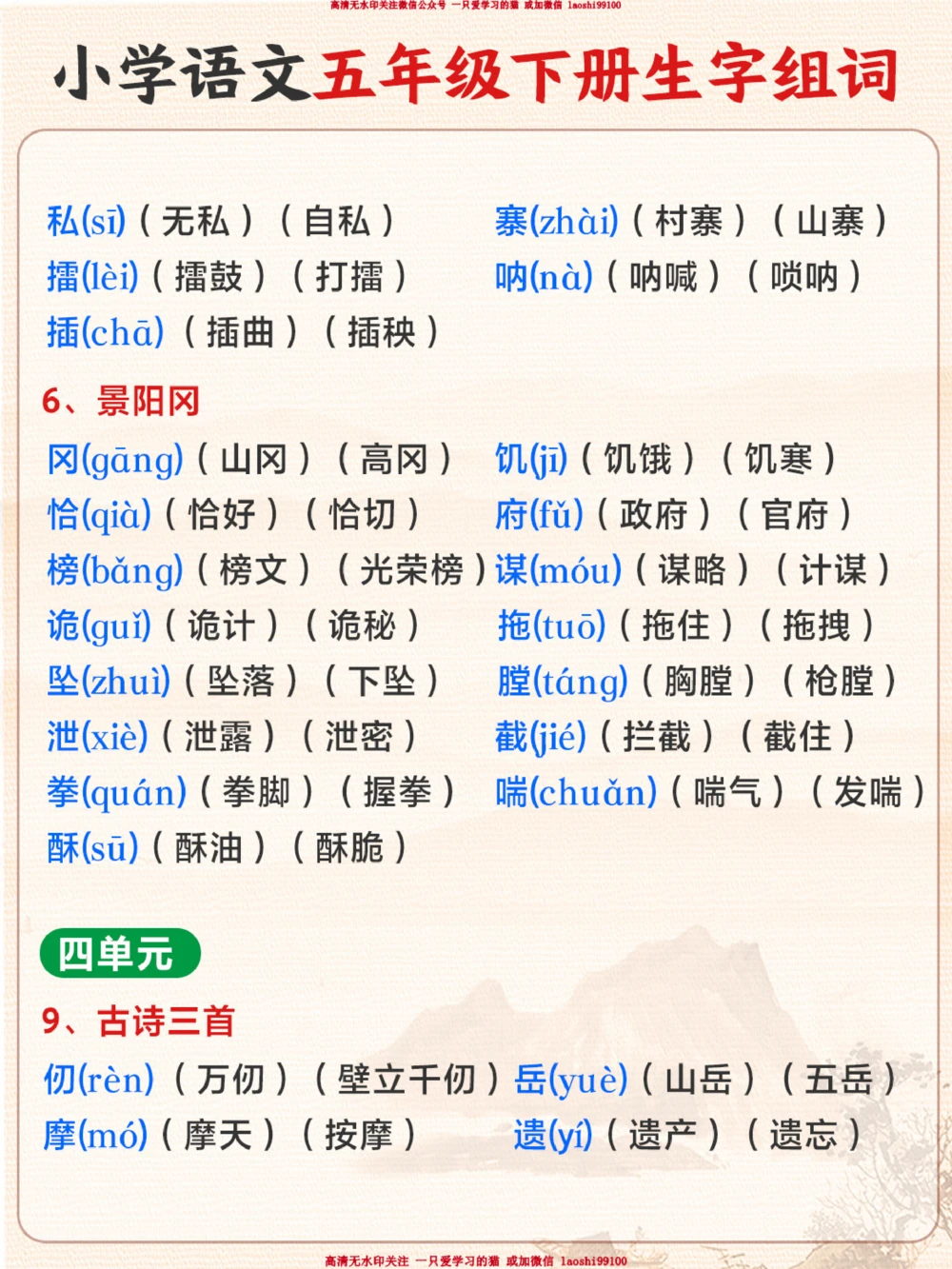 五年级语文下册生字组词-让孩子认真抄一遍_2025抖音最火小学全科全年级资料大全集超完整版_小学语文VIP资源禁止外传