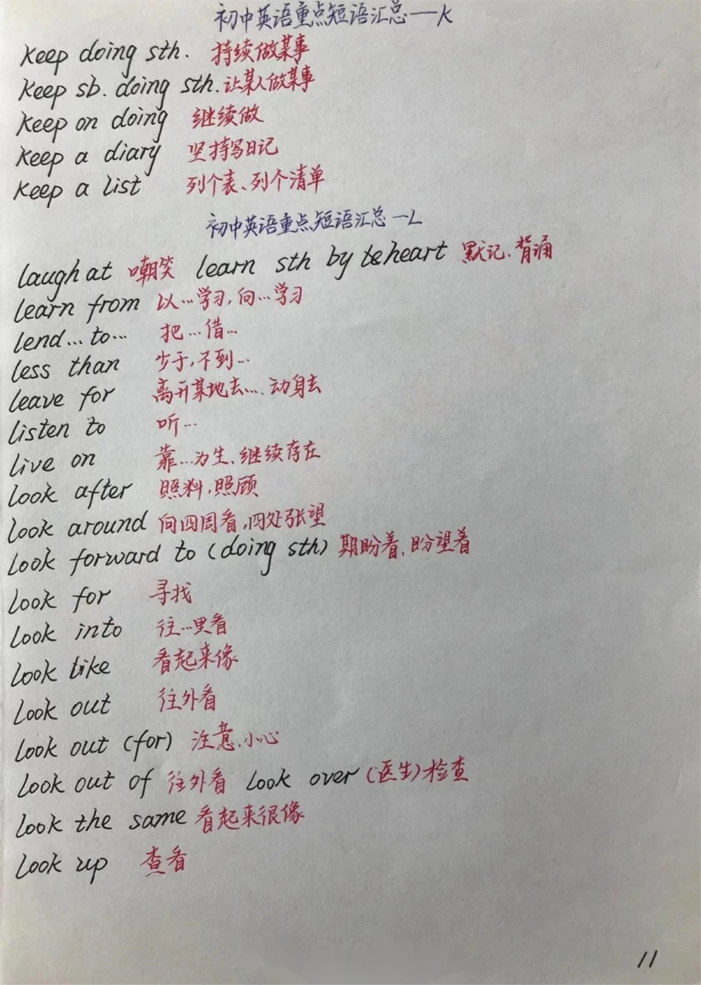 初一到初三的英语要背熟的短语手写笔记，@你身边英语不好的同学来努力了#英语#每天学习一点点#手写笔记#学霸秘籍#每天学习英语一点点_中小学精品资料(高清可打印)