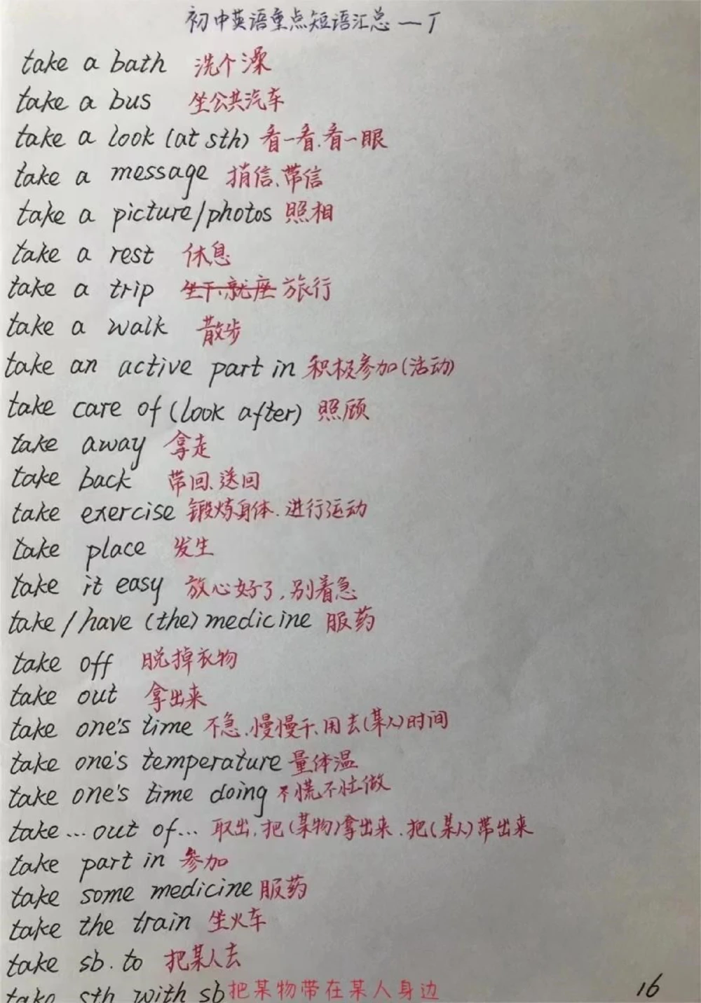 初一到初三的英语要背熟的短语手写笔记，@你身边英语不好的同学来努力了#英语#每天学习一点点#手写笔记#学霸秘籍#每天学习英语一点点_中小学精品资料(高清可打印)