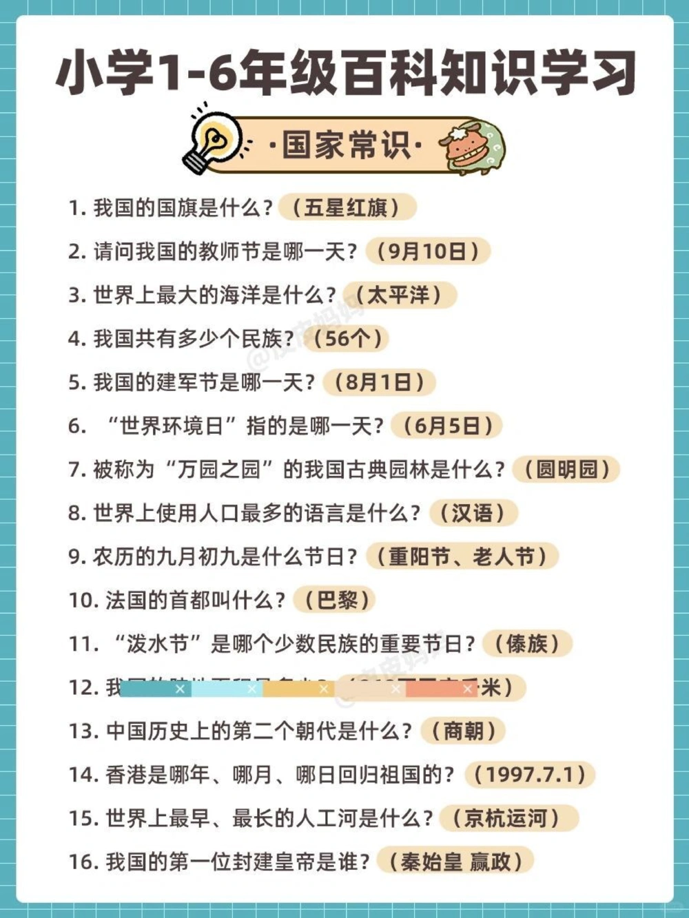 百科常识小学1-6年级百科知识学习！_中小学精品资料(高清可打印)_百科知识大全集312份高清资料整理版
