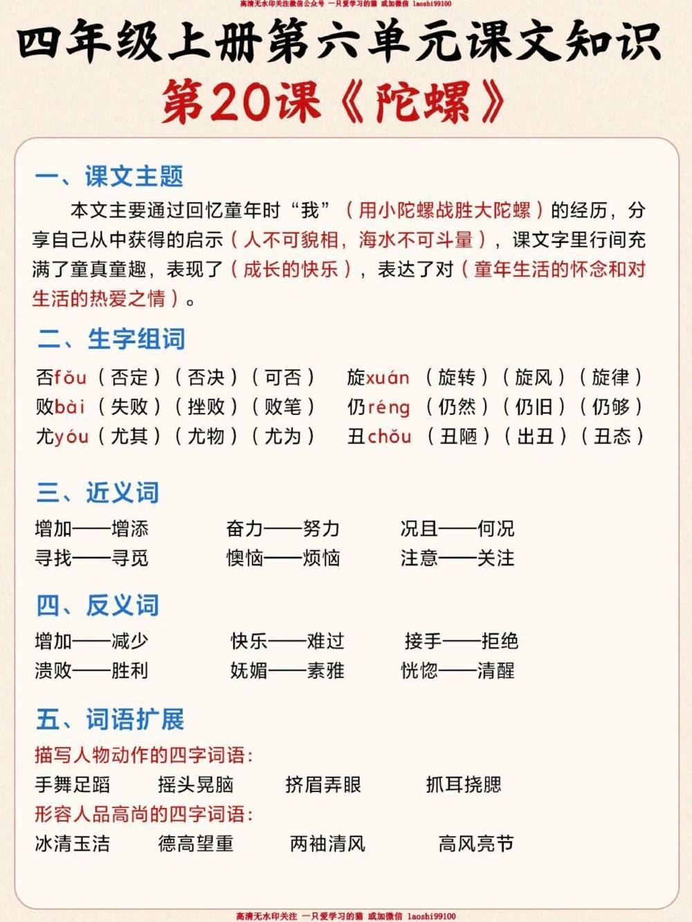 四年级语文第六单元知识汇总-同步课堂_2025抖音最火小学全科全年级资料大全集超完整版_小学语文VIP资源禁止外传
