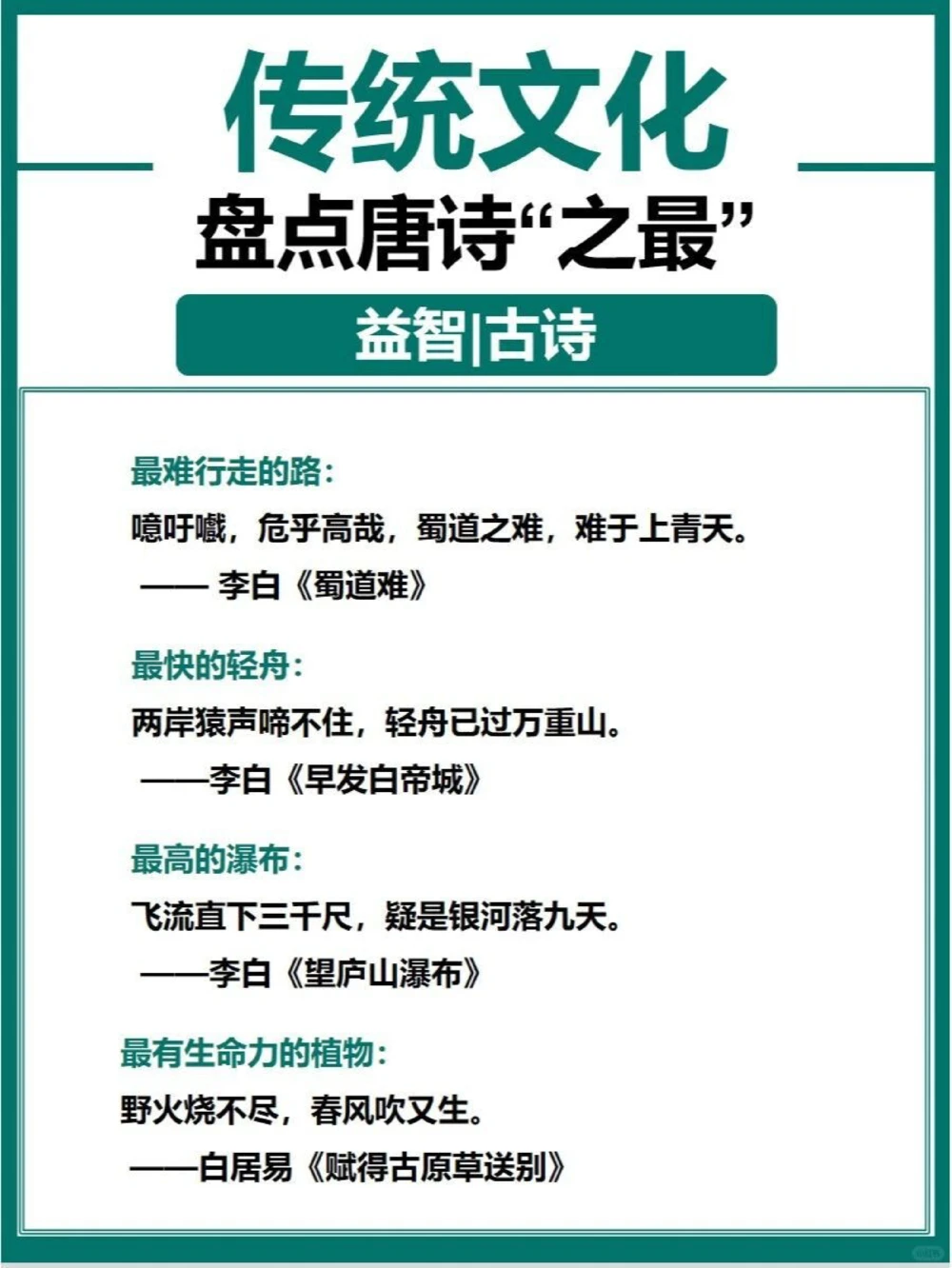 传统文化盘点唐诗里面的那些&ldquo;最&rdquo;_中小学精品资料(高清可打印)_古文化大全集628份高清资料整理版