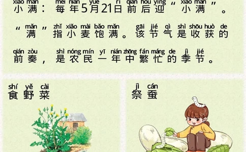 二十四节气海报小满介绍、习俗、谚语_中小学精品资料(高清可打印)_古文化大全集628份高清资料整理版