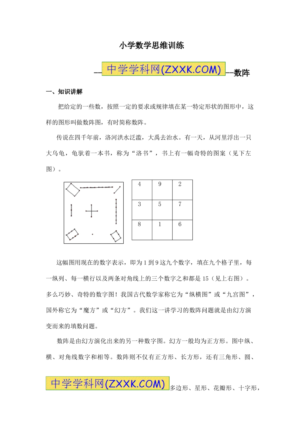小学数学思维训练&mdash;&mdash;数阵_小学奥数举一反三1-6年级相关课程_奥数分专题题型与解题思路_精品数学小学思维训练（共15份）