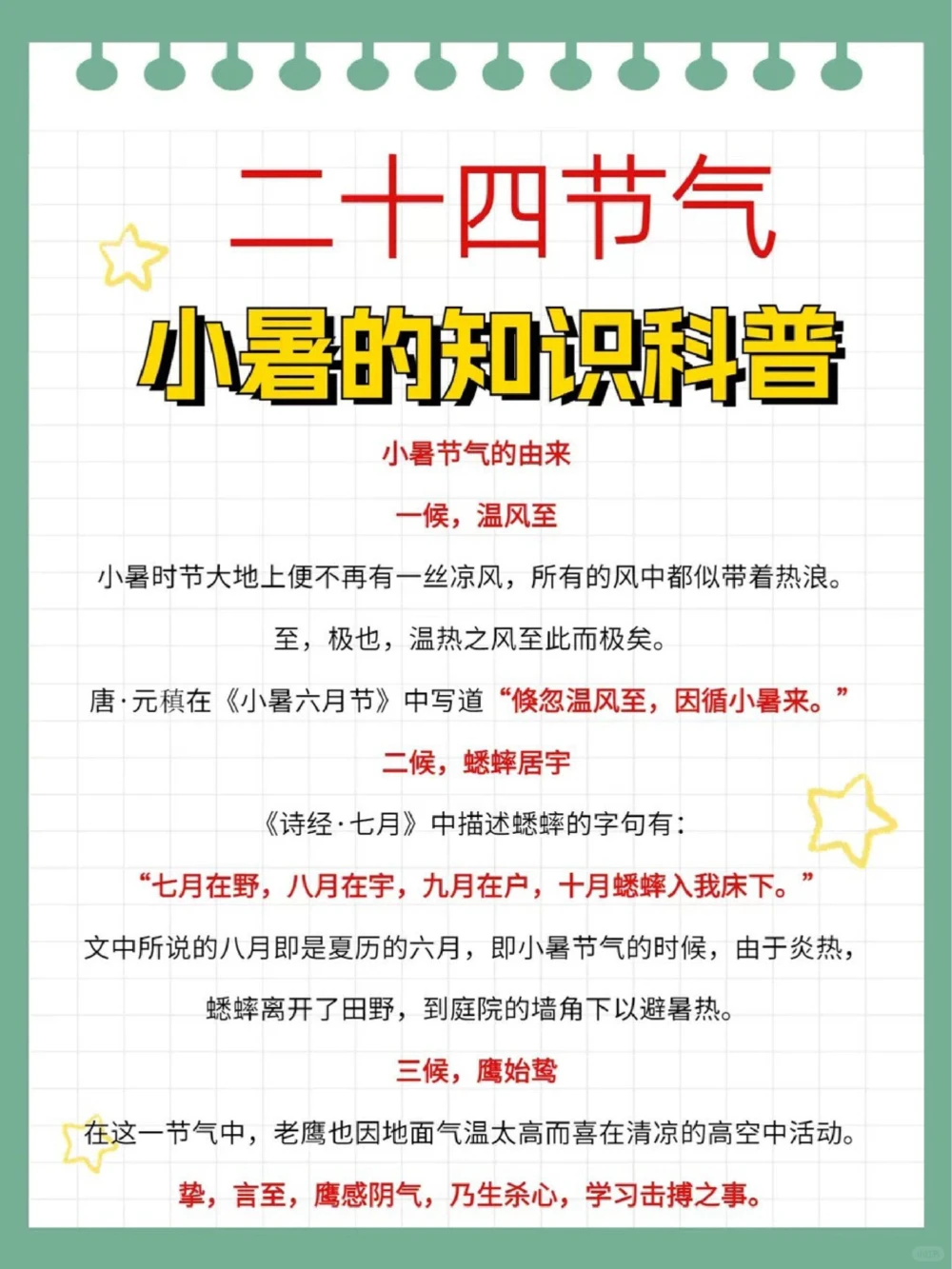 二十四节气小暑知识科普文学常识_中小学精品资料(高清可打印)_古文化大全集628份高清资料整理版