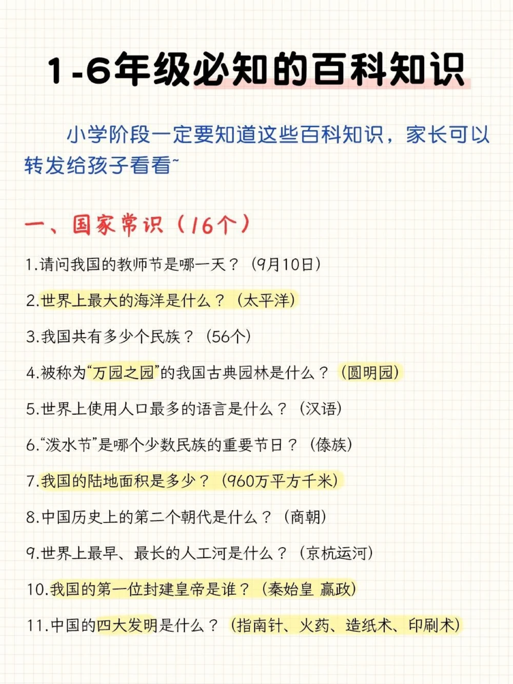 干货‼1-6年级必知的百科知识_中小学精品资料(高清可打印)_百科知识大全集312份高清资料整理版